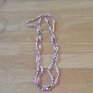 Pink and Silver Beaded Necklace